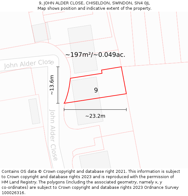 9, JOHN ALDER CLOSE, CHISELDON, SWINDON, SN4 0JL: Plot and title map