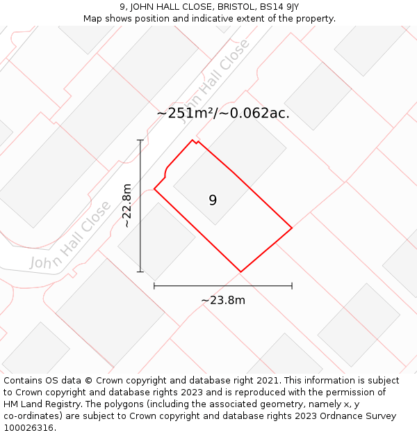 9, JOHN HALL CLOSE, BRISTOL, BS14 9JY: Plot and title map