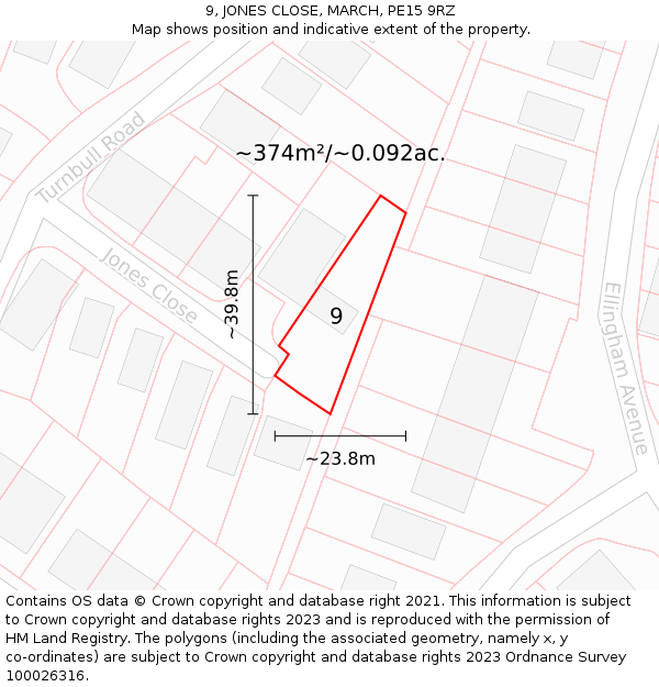 9, JONES CLOSE, MARCH, PE15 9RZ: Plot and title map