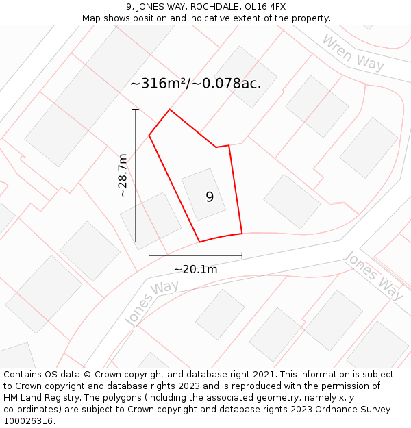 9, JONES WAY, ROCHDALE, OL16 4FX: Plot and title map