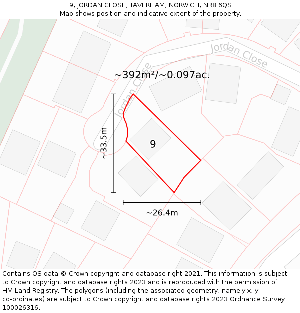 9, JORDAN CLOSE, TAVERHAM, NORWICH, NR8 6QS: Plot and title map