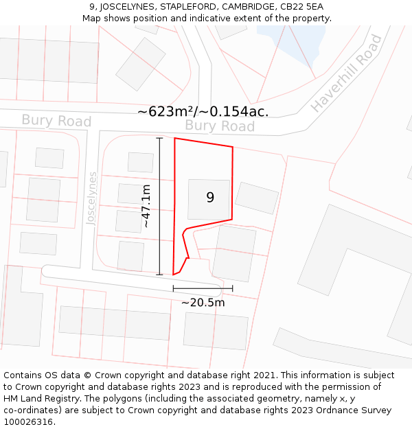 9, JOSCELYNES, STAPLEFORD, CAMBRIDGE, CB22 5EA: Plot and title map