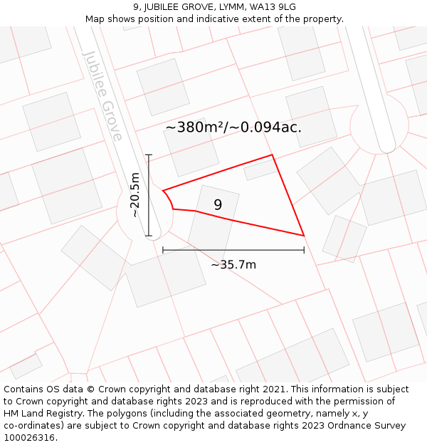 9, JUBILEE GROVE, LYMM, WA13 9LG: Plot and title map