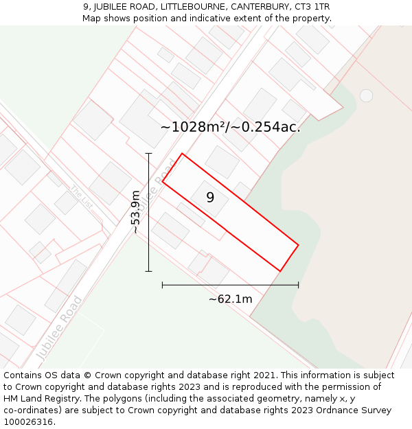 9, JUBILEE ROAD, LITTLEBOURNE, CANTERBURY, CT3 1TR: Plot and title map