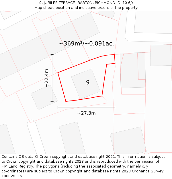 9, JUBILEE TERRACE, BARTON, RICHMOND, DL10 6JY: Plot and title map