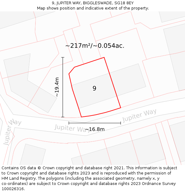 9, JUPITER WAY, BIGGLESWADE, SG18 8EY: Plot and title map