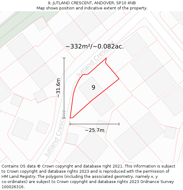 9, JUTLAND CRESCENT, ANDOVER, SP10 4NB: Plot and title map