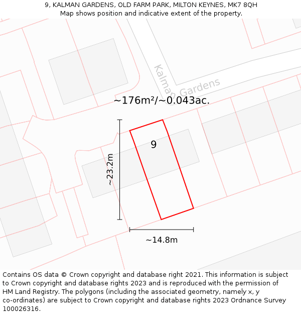 9, KALMAN GARDENS, OLD FARM PARK, MILTON KEYNES, MK7 8QH: Plot and title map