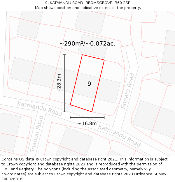 9, KATMANDU ROAD, BROMSGROVE, B60 2SP: Plot and title map