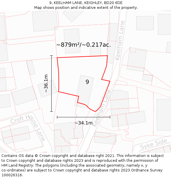 9, KEELHAM LANE, KEIGHLEY, BD20 6DE: Plot and title map