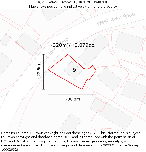 9, KELLWAYS, BACKWELL, BRISTOL, BS48 3BU: Plot and title map