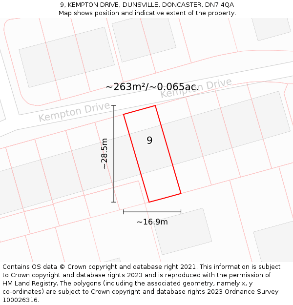 9, KEMPTON DRIVE, DUNSVILLE, DONCASTER, DN7 4QA: Plot and title map