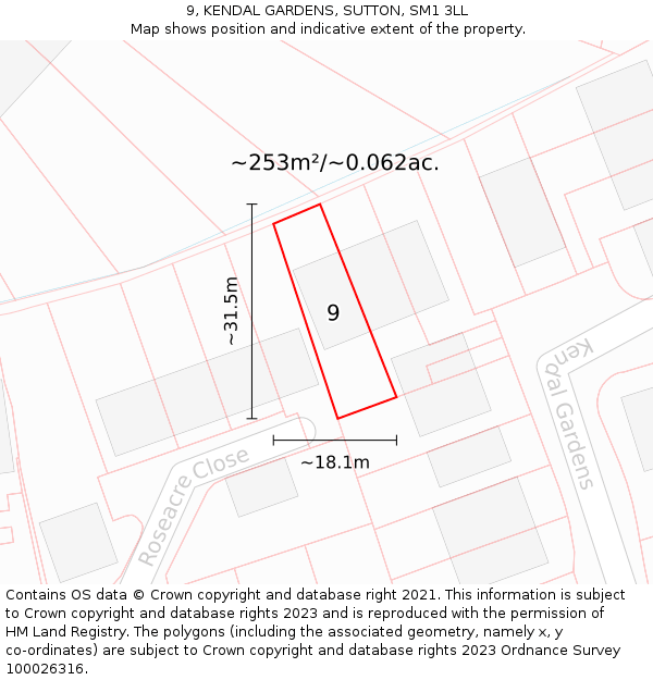 9, KENDAL GARDENS, SUTTON, SM1 3LL: Plot and title map