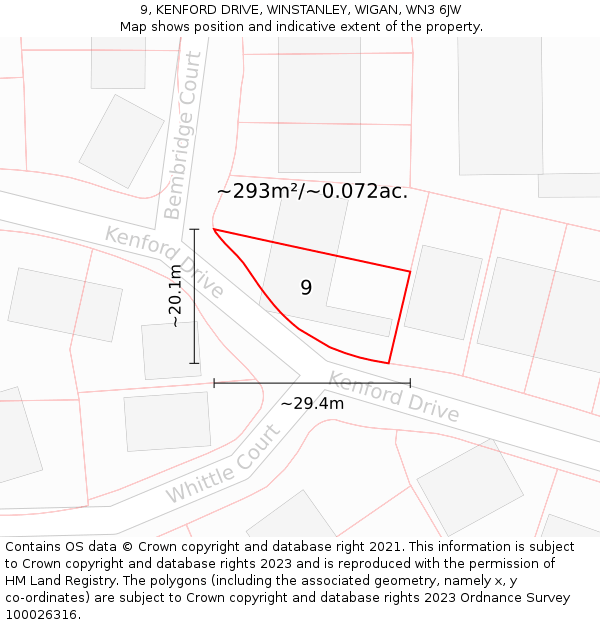 9, KENFORD DRIVE, WINSTANLEY, WIGAN, WN3 6JW: Plot and title map