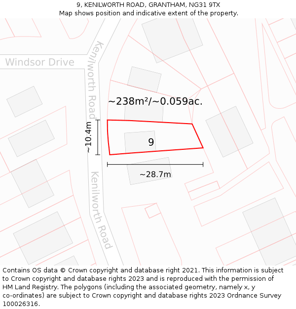 9, KENILWORTH ROAD, GRANTHAM, NG31 9TX: Plot and title map