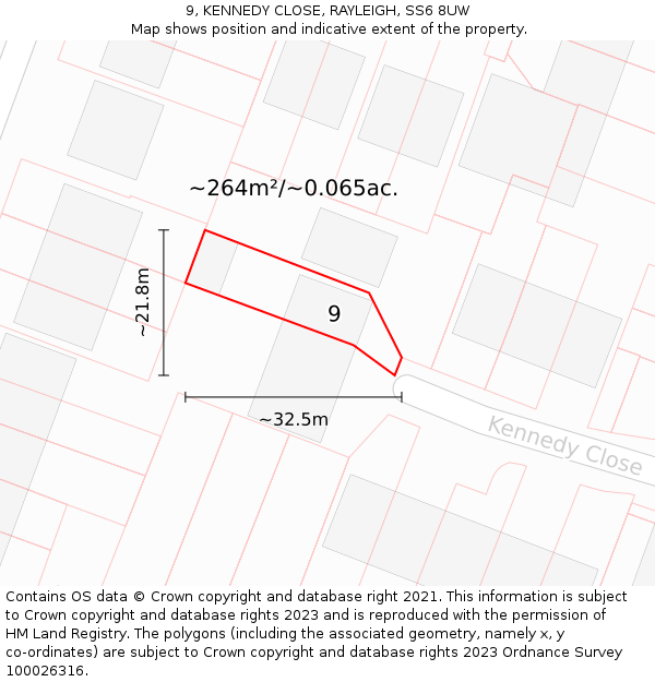 9, KENNEDY CLOSE, RAYLEIGH, SS6 8UW: Plot and title map