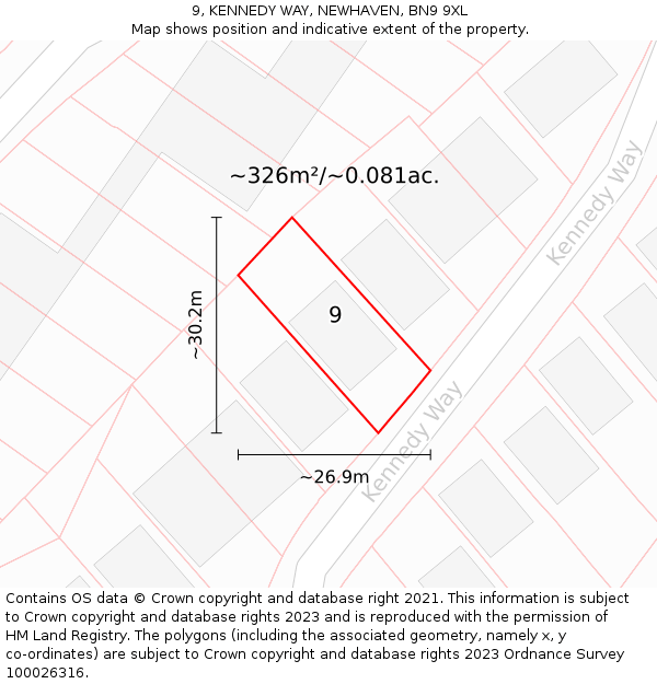 9, KENNEDY WAY, NEWHAVEN, BN9 9XL: Plot and title map