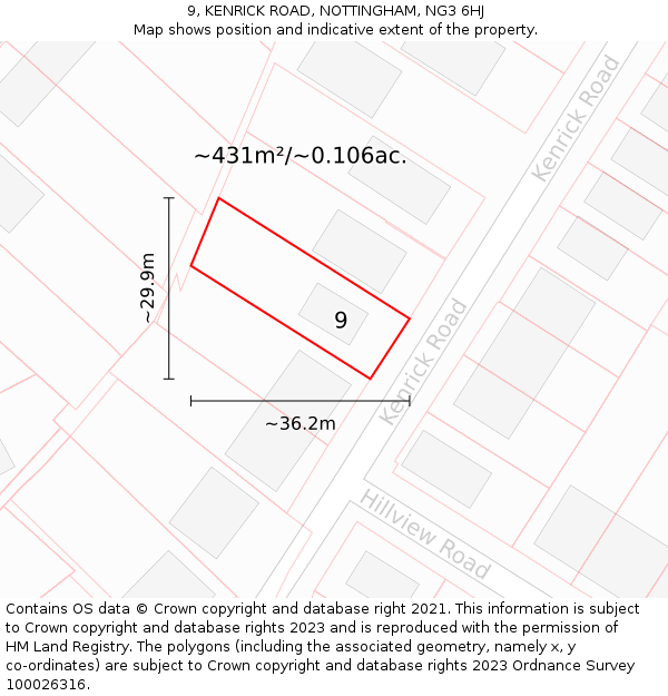 9, KENRICK ROAD, NOTTINGHAM, NG3 6HJ: Plot and title map