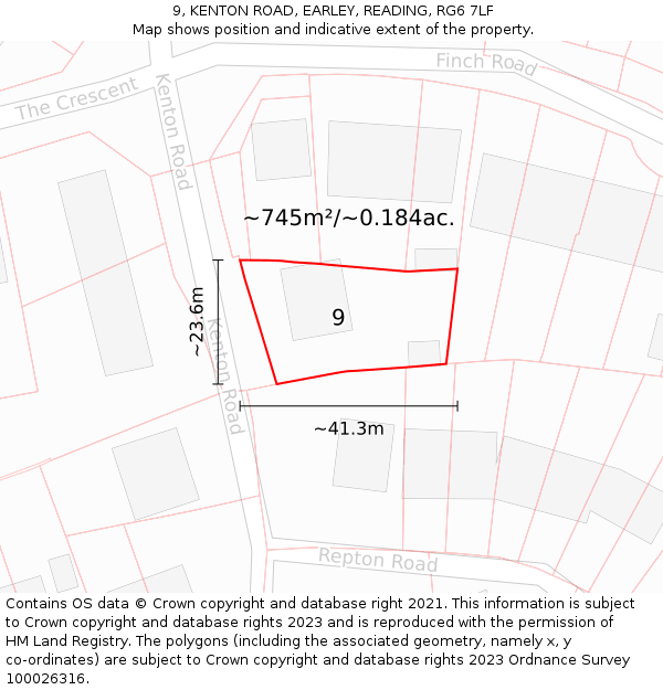 9, KENTON ROAD, EARLEY, READING, RG6 7LF: Plot and title map