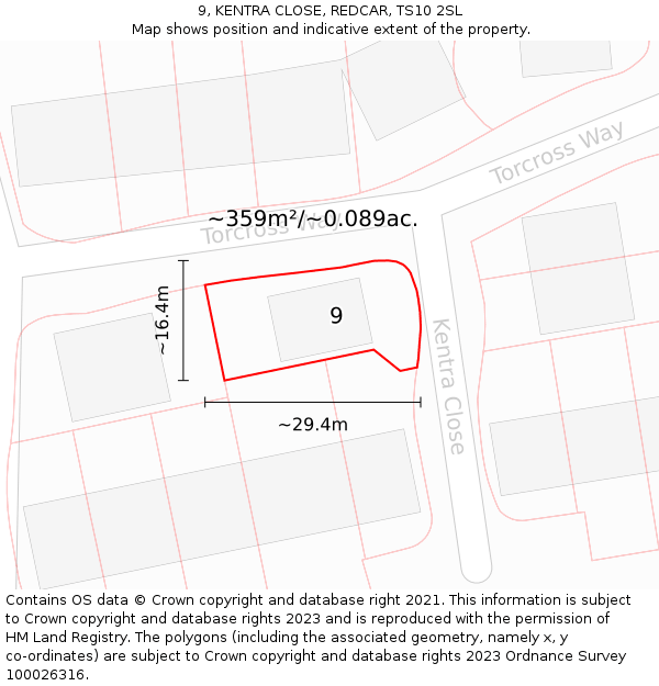 9, KENTRA CLOSE, REDCAR, TS10 2SL: Plot and title map