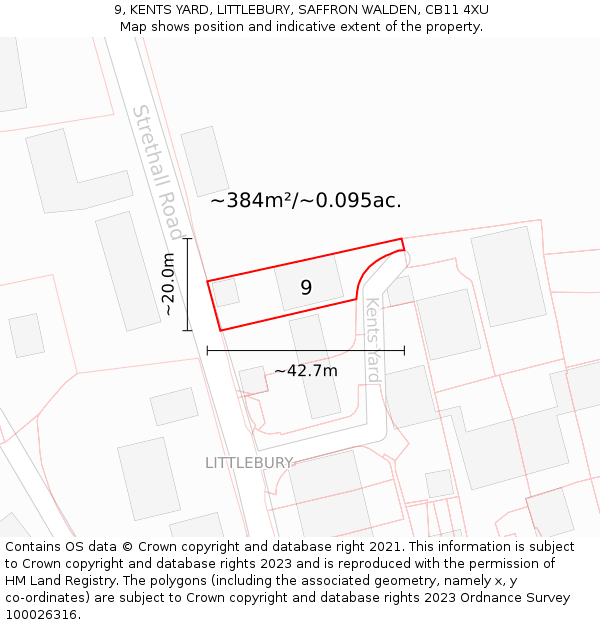 9, KENTS YARD, LITTLEBURY, SAFFRON WALDEN, CB11 4XU: Plot and title map
