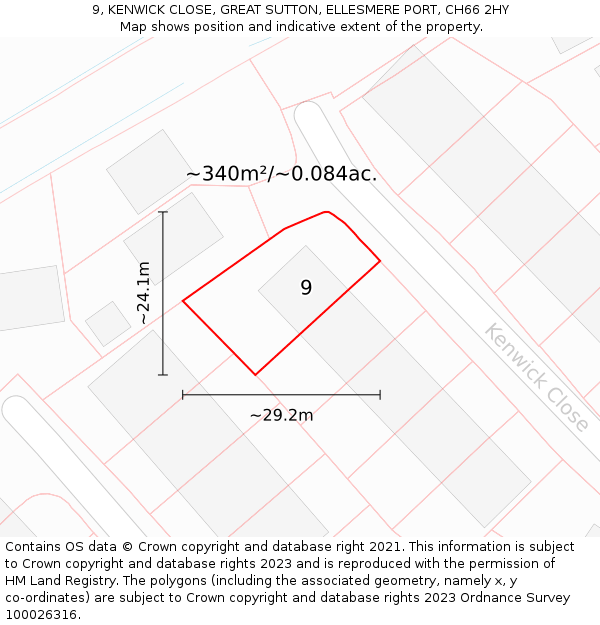 9, KENWICK CLOSE, GREAT SUTTON, ELLESMERE PORT, CH66 2HY: Plot and title map