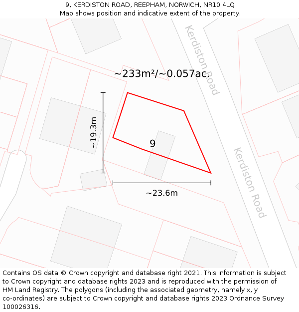 9, KERDISTON ROAD, REEPHAM, NORWICH, NR10 4LQ: Plot and title map