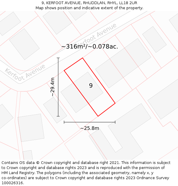 9, KERFOOT AVENUE, RHUDDLAN, RHYL, LL18 2UR: Plot and title map