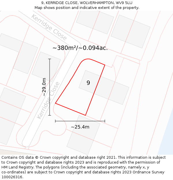 9, KERRIDGE CLOSE, WOLVERHAMPTON, WV9 5LU: Plot and title map