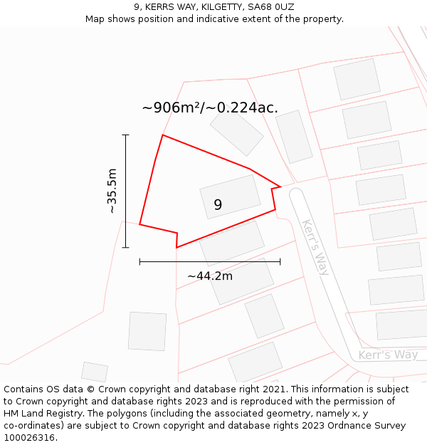 9, KERRS WAY, KILGETTY, SA68 0UZ: Plot and title map