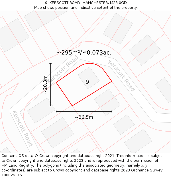 9, KERSCOTT ROAD, MANCHESTER, M23 0GD: Plot and title map