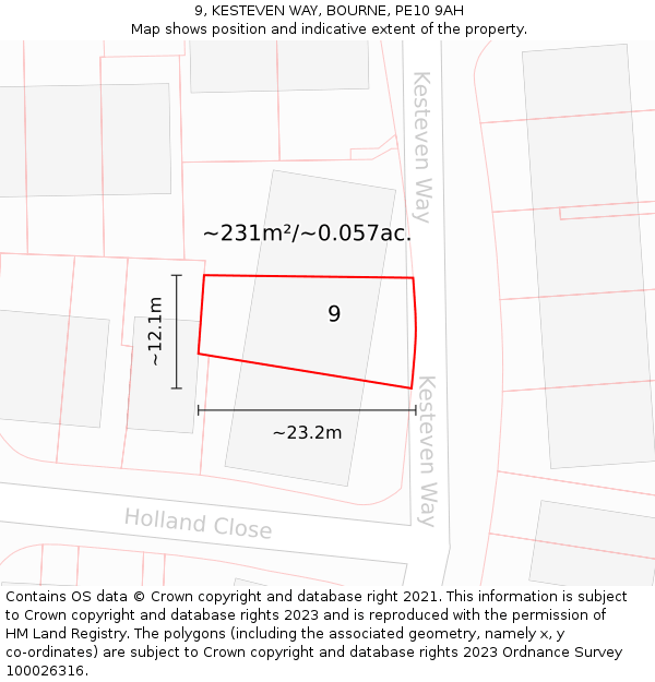 9, KESTEVEN WAY, BOURNE, PE10 9AH: Plot and title map