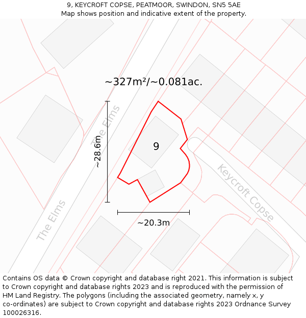 9, KEYCROFT COPSE, PEATMOOR, SWINDON, SN5 5AE: Plot and title map