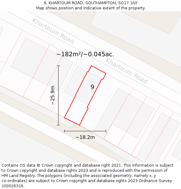 9, KHARTOUM ROAD, SOUTHAMPTON, SO17 1NY: Plot and title map