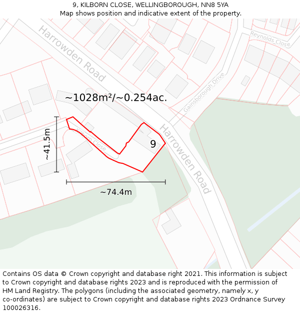 9, KILBORN CLOSE, WELLINGBOROUGH, NN8 5YA: Plot and title map