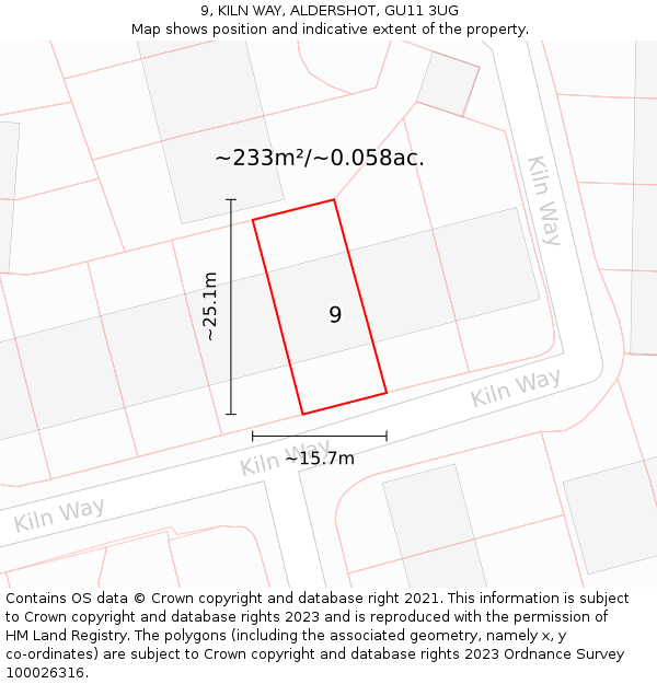 9, KILN WAY, ALDERSHOT, GU11 3UG: Plot and title map