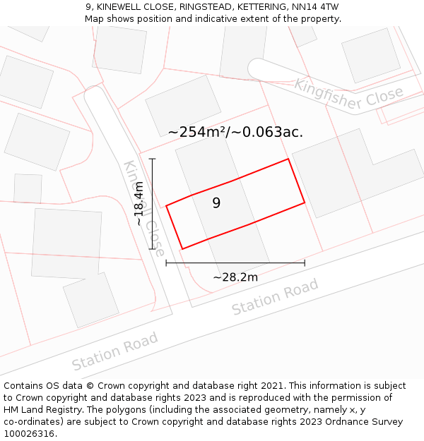 9, KINEWELL CLOSE, RINGSTEAD, KETTERING, NN14 4TW: Plot and title map
