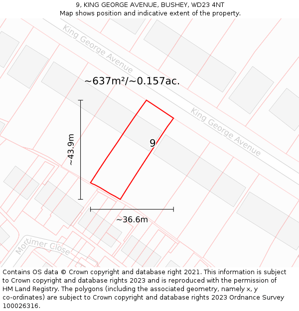 9, KING GEORGE AVENUE, BUSHEY, WD23 4NT: Plot and title map