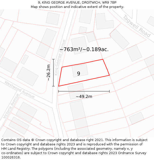 9, KING GEORGE AVENUE, DROITWICH, WR9 7BP: Plot and title map