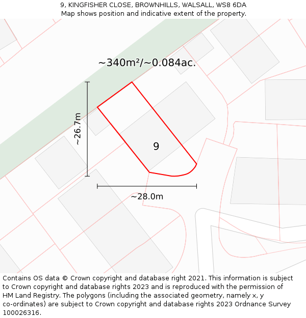 9, KINGFISHER CLOSE, BROWNHILLS, WALSALL, WS8 6DA: Plot and title map