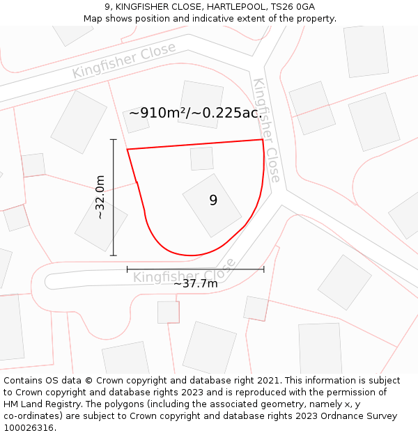 9, KINGFISHER CLOSE, HARTLEPOOL, TS26 0GA: Plot and title map