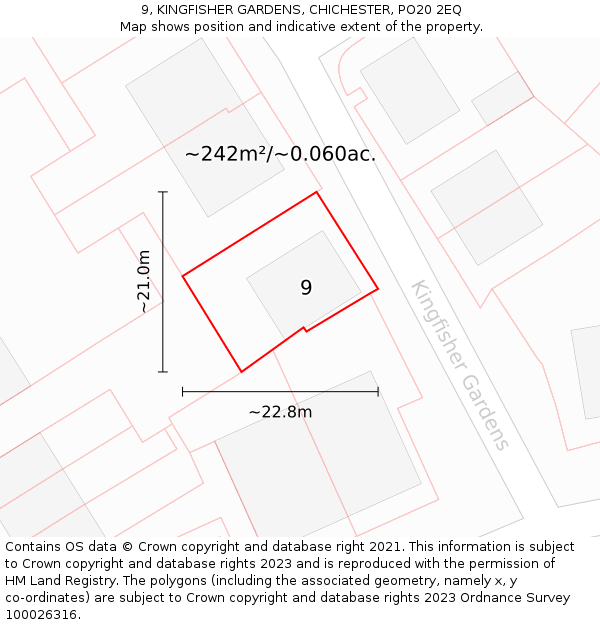 9, KINGFISHER GARDENS, CHICHESTER, PO20 2EQ: Plot and title map