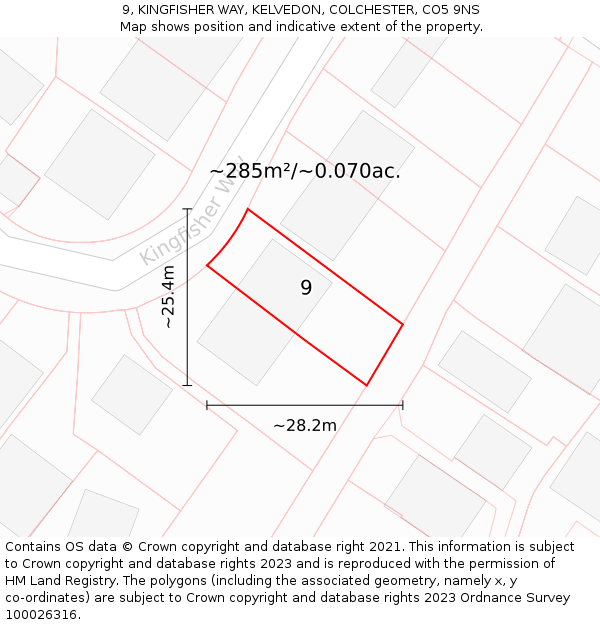 9, KINGFISHER WAY, KELVEDON, COLCHESTER, CO5 9NS: Plot and title map