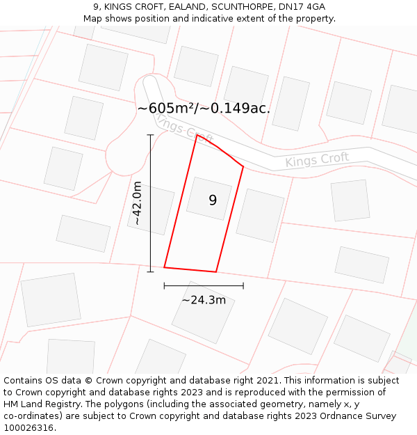 9, KINGS CROFT, EALAND, SCUNTHORPE, DN17 4GA: Plot and title map