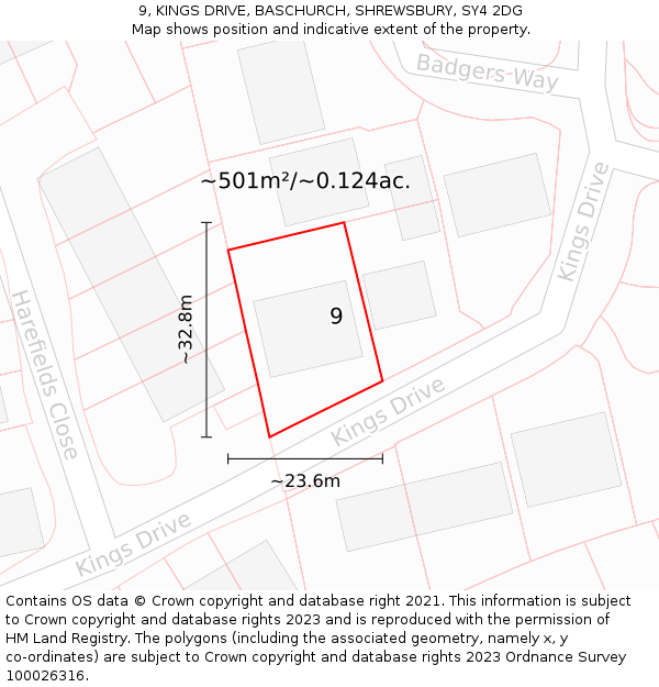 9, KINGS DRIVE, BASCHURCH, SHREWSBURY, SY4 2DG: Plot and title map