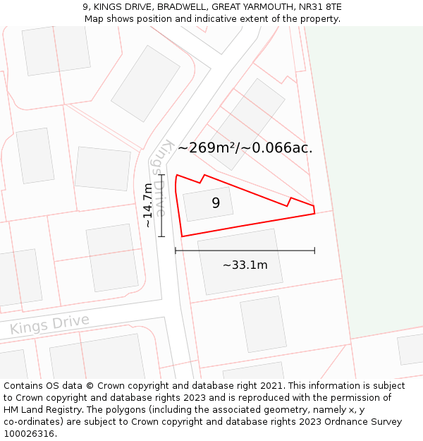 9, KINGS DRIVE, BRADWELL, GREAT YARMOUTH, NR31 8TE: Plot and title map