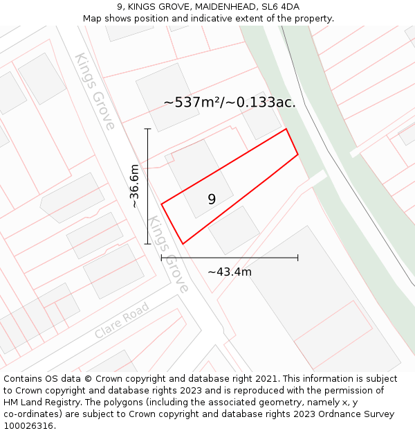 9, KINGS GROVE, MAIDENHEAD, SL6 4DA: Plot and title map