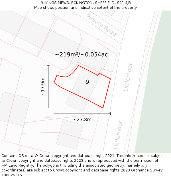 9, KINGS MEWS, ECKINGTON, SHEFFIELD, S21 4JB: Plot and title map