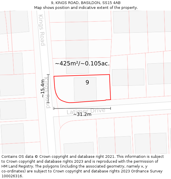 9, KINGS ROAD, BASILDON, SS15 4AB: Plot and title map