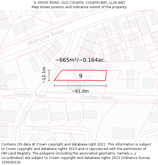 9, KINGS ROAD, OLD COLWYN, COLWYN BAY, LL29 9AD: Plot and title map